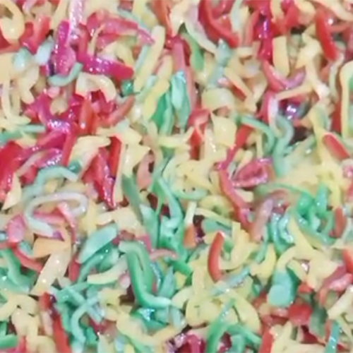 Frozen coloured striped peppers